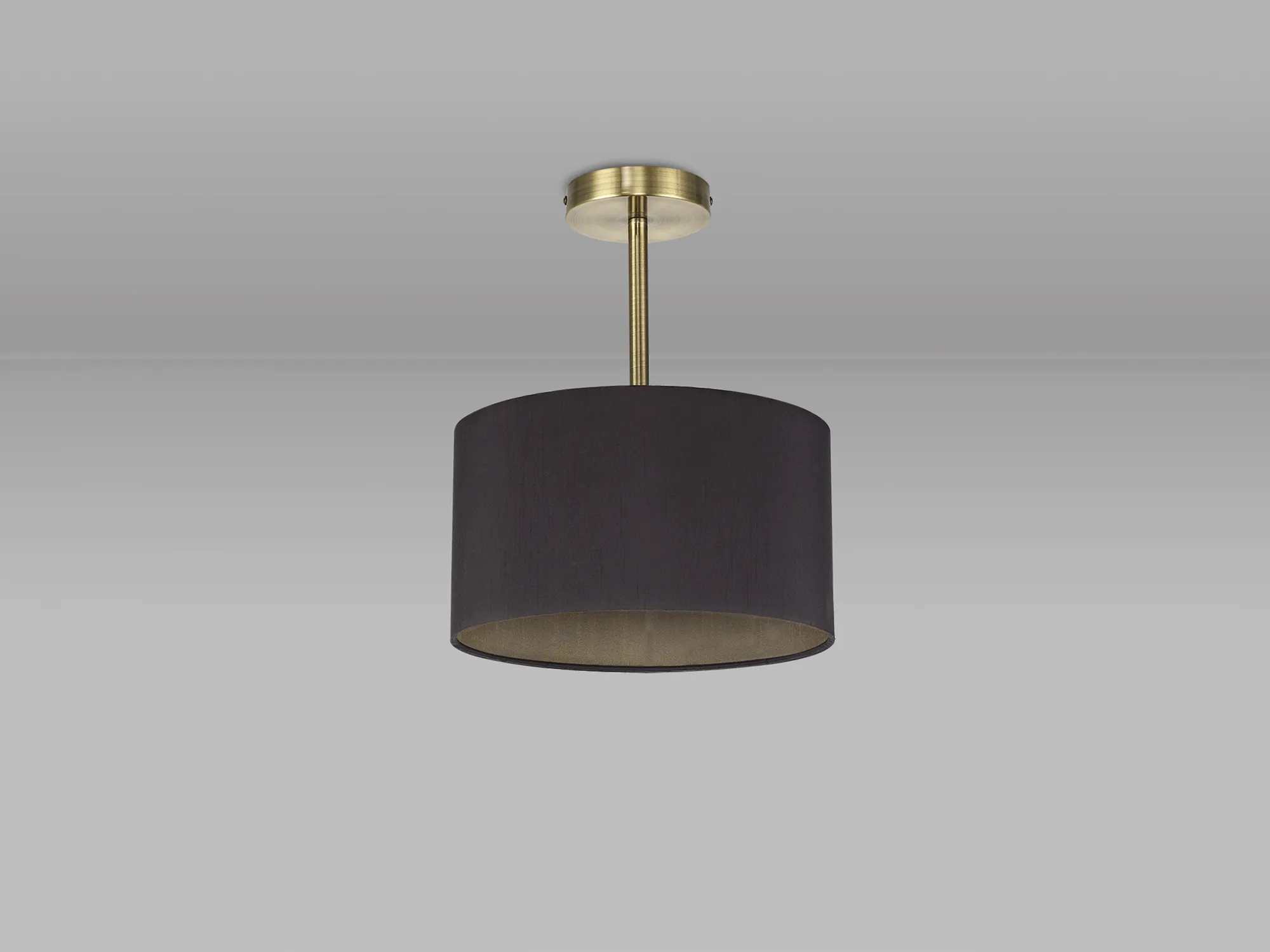 Baymont 30cm Semi Flush 1 Light Antique Brass; Midnight Black/Green Olive DK0163  Deco Baymont AB BL/GR